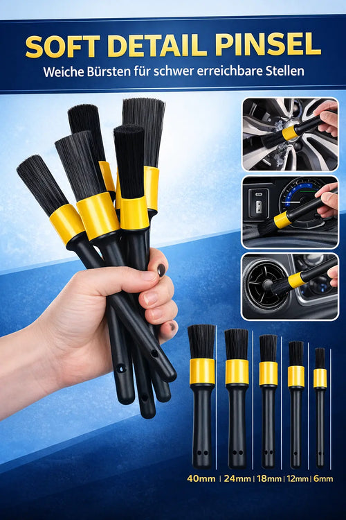 Auto Detailing Bürsten Set für Autopflege zur Reinigung von Felgen Lüftung und Innenraum