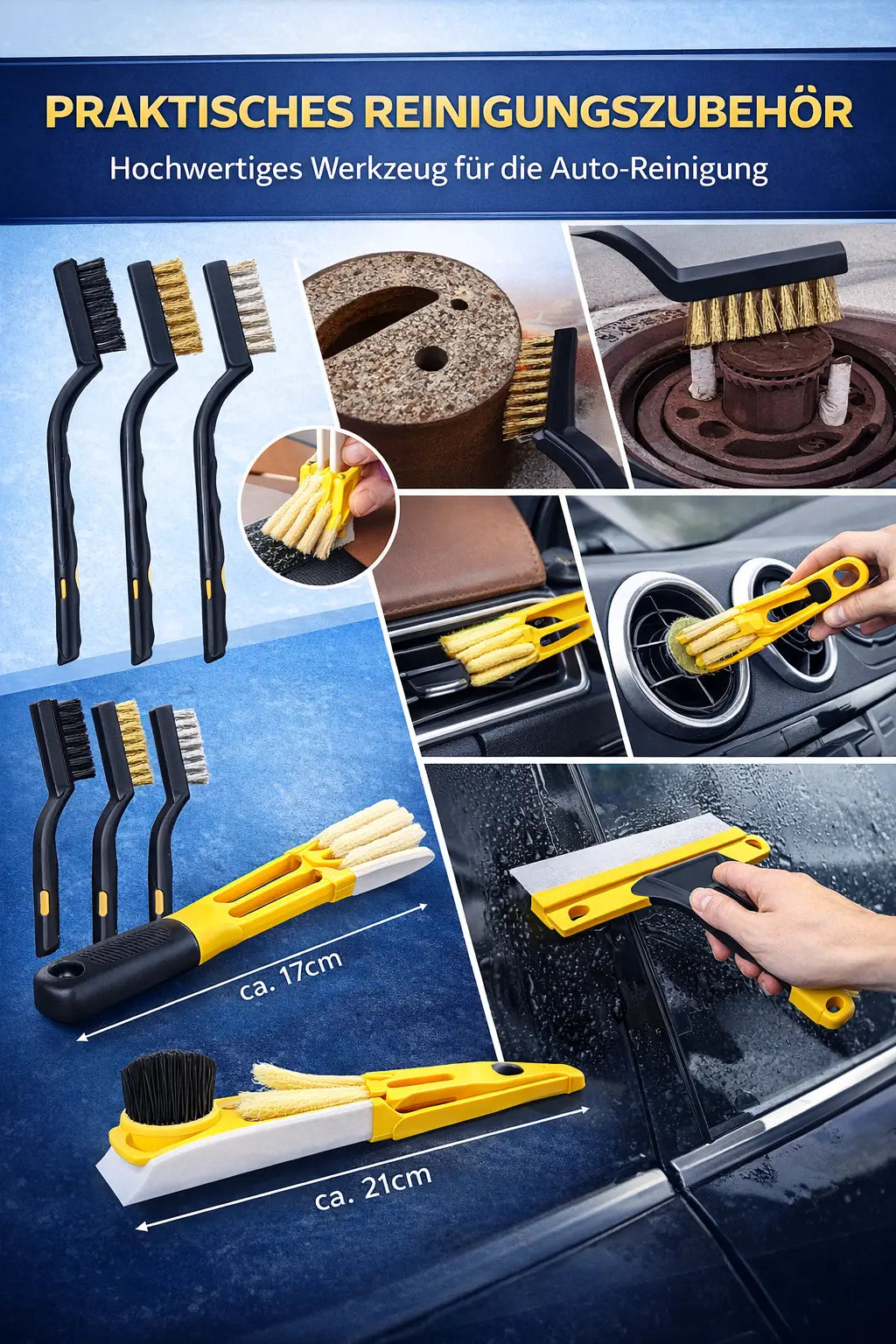 Auto Reinigungsbürsten Set für Autopflege zur Reinigung von Felgen Innenraum Lüftung und Oberflächen