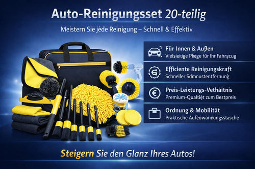 Auto Reinigungsset 20 teilig mit Bürsten Mikrofasertüchern und Zubehör für Auto Innen und Außen Reinigung