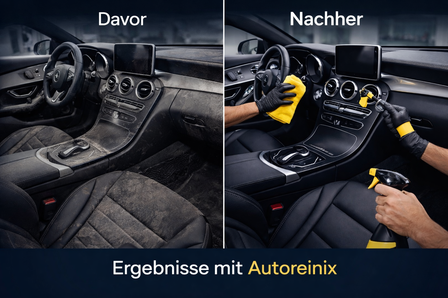 Auto Innenreinigung vorher nachher Ergebnis mit Autopflege Reinigungsset