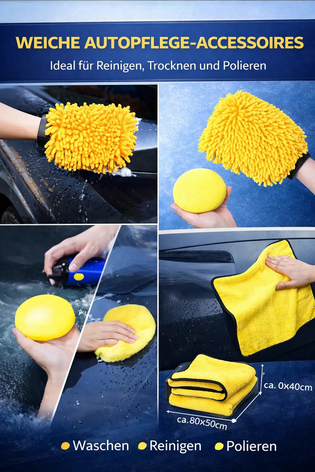 Autopflege Mikrofaser Handschuh Schwamm und Tuch zum Waschen Reinigen und Polieren von Autos