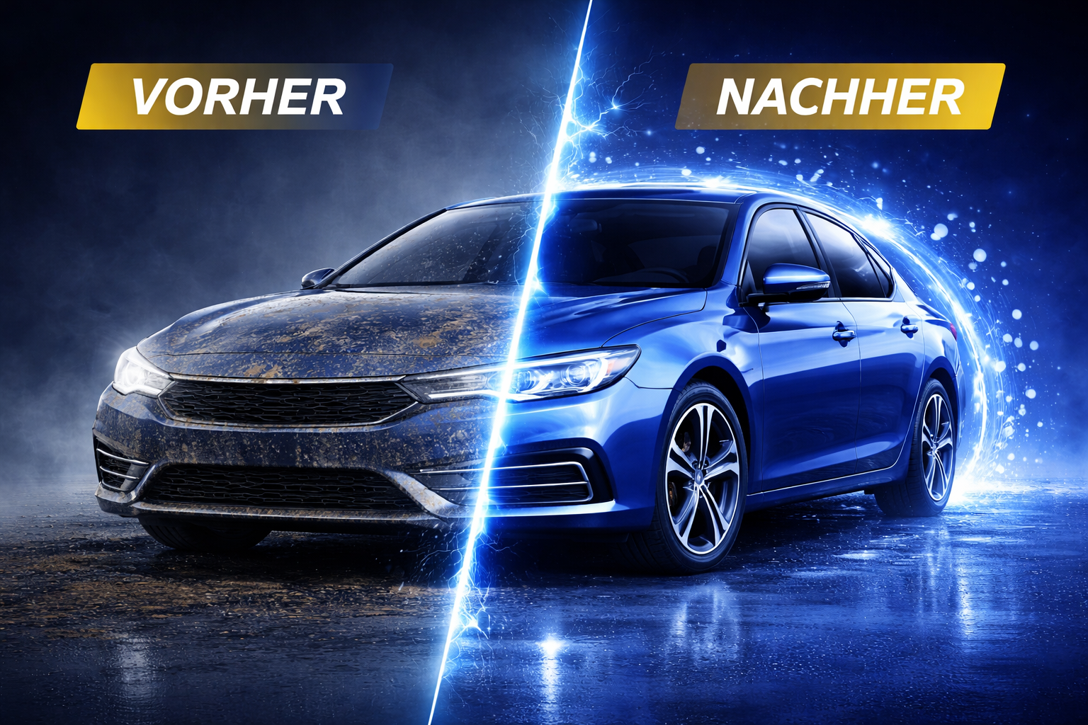 Autopflege vorher nachher Ergebnis mit Auto Reinigungsset für perfekte Auto Reinigung