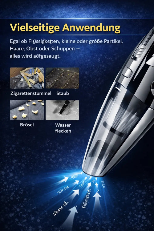Kabelloser Handstaubsauger für Auto Reinigung entfernt Staub Krümel Wasserflecken und Schmutz
