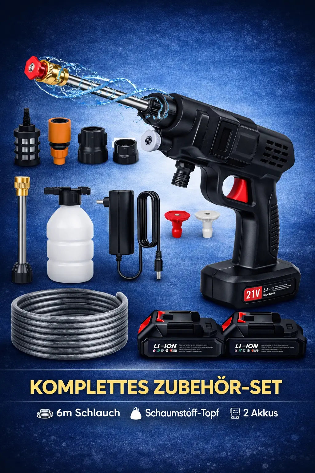 Kabelloser Hochdruckreiniger Set für Auto Reinigung mit Zubehör und Akku
